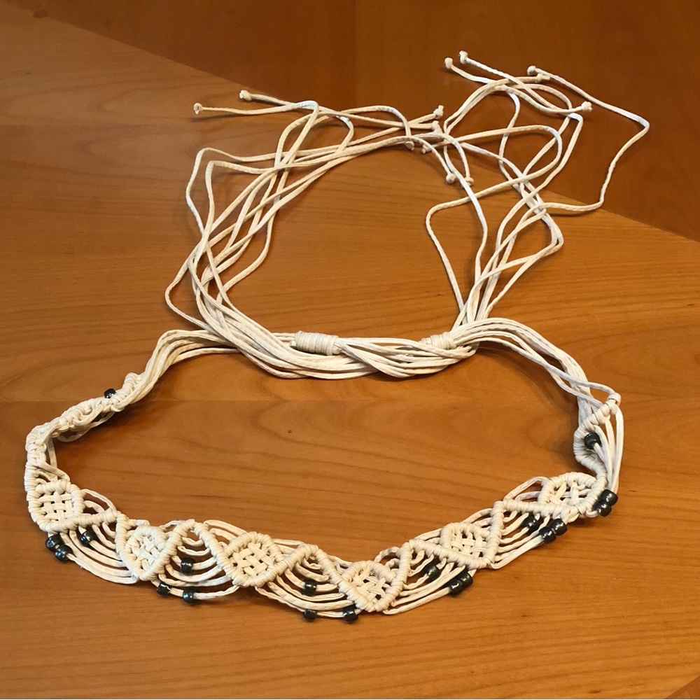 Cream silver beaded rope belt